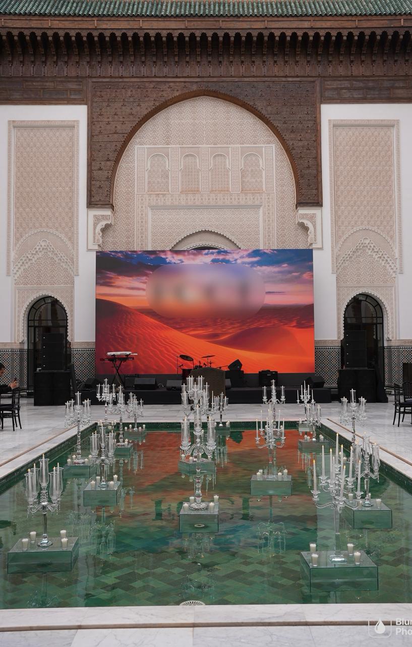 Luxury wedding at Palace Layali in Casablanca — floral installations, candlelight and refined tablescapes, produced by SBAI Events Production